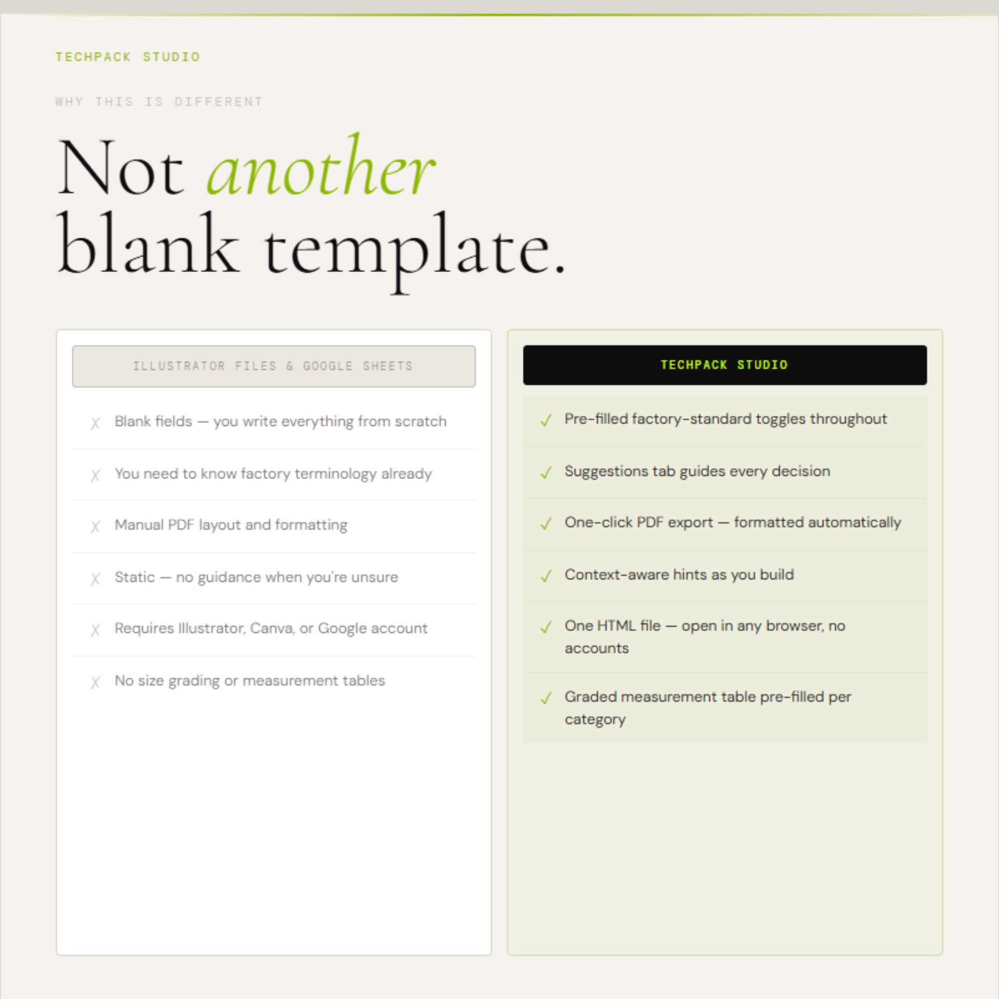 Tech Pack Builder — Structured Garment Specs Without the Blank Page
