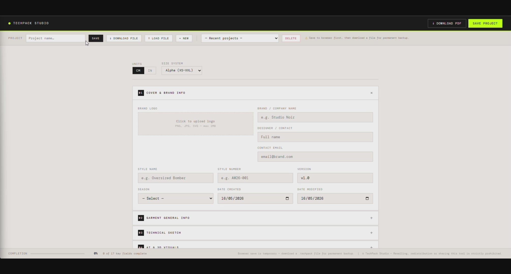 Tech Pack Builder — Structured Garment Specs Without the Blank Page